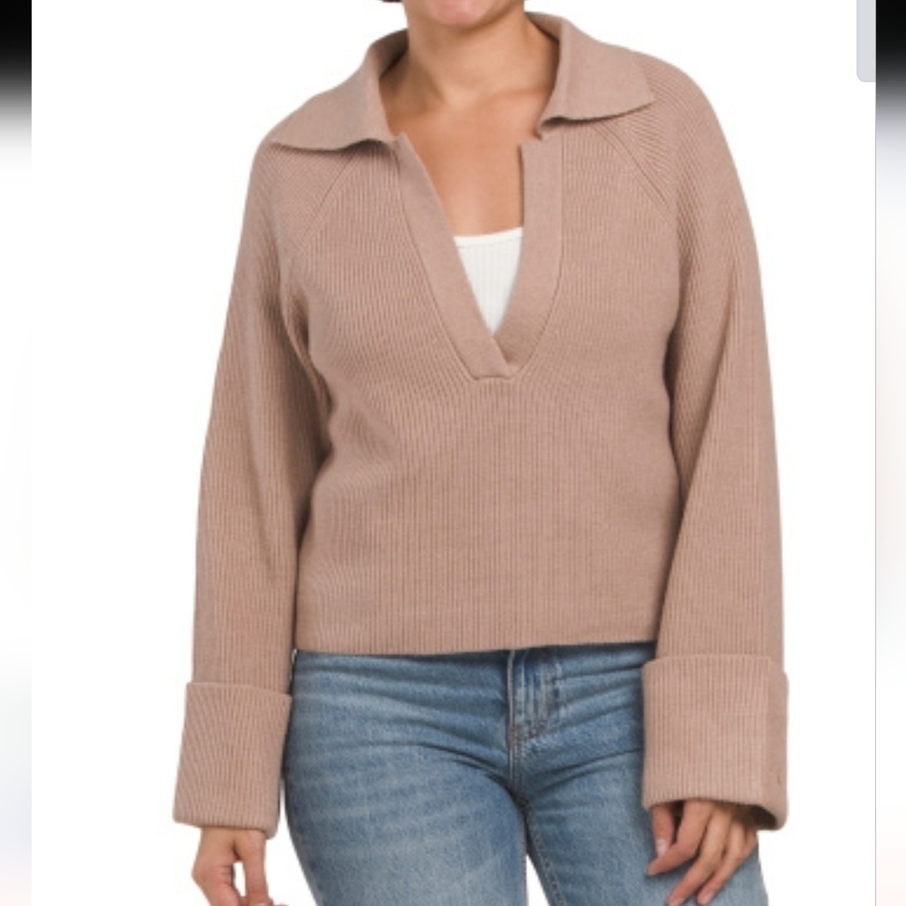JASON WU Camel Cuff Sleeve Collared Sweater S NEW